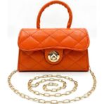 Satuna Parlak Kapitone Mini Çanta – Astar Detaylı – Zincir Askılı Kadın El ve Omuz Çantası (19X12 Cm) - 19 x 12 cm - Turuncu