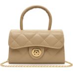 Satuna Parlak Kapitone Mini Çanta – Astar Detaylı – Zincir Askılı Kadın El ve Omuz Çantası (19X12 Cm) - 19 x 12 cm - Vizon