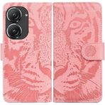 SATURCASE Asus Zenfone 9 için Kılıf, Havalı Kaplan Kabartma PU Deri Kapaklı Çift Mıknatıslı Cüzdan Standı Kart Yuvaları Asus Zenfone 9 için Koruyucu Kılıf (Pembe)