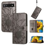 SATURCASE Google Pixel 6A için Kılıf, Ayçiçeği Kabartma PU Deri Kapaklı Mıknatıs Cüzdan Stand Kart Yuvaları El Kayışı Koruyucu Kılıf Google Pixel 6A için (HE-Gri)