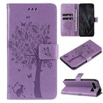 SATURCASE Google Pixel 8 Pro için Kılıf, Kedi Ağacı Kabartma PU Deri Kapaklı Mıknatıs Cüzdan Stant Kart Yuvaları Koruyucu Kılıf El Kayışı ile Google Pixel 8 Pro (Lavanta) için