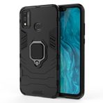SATURCASE Huawei Honor 9X Lite için Kılıf, Halka Destek Çubuğu Hibrid 2'si 1 Arada [PC ve Silikon] Huawei Honor 9X Lite için Çift Katmanlı Darbeye Dayanıklı Koruyucu Kılıf (HZ-Siyah)