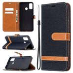 SATURCASE Huawei Honor 9X Lite için Kılıf, Premium Kot PU Deri Kapaklı Mıknatıs Cüzdan Stand Kart Yuvaları Koruyucu Kılıf El Kayışı ile Huawei Honor 9X Lite (JE-Siyah)