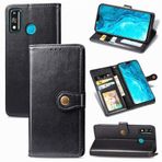 SATURCASE Huawei Honor 9X Lite için Kılıf, Premium PU Deri Kapaklı Yuvarlak Mıknatıslı Cüzdan Standı Kart Yuvaları Huawei Honor 9X Lite için El Kayışlı Koruyucu Kılıf (Siyah)