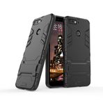 SATURCASE Huawei Y6 2018 için Kılıf, Hibrid 2'si 1 Arada [PC ve Silikon] Huawei Y6 2018 / Honor 7A için Destek Stantlı Çift Katmanlı Tampon Koruyucu Kılıf (Siyah)
