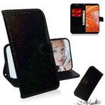 SATURCASE Nokia 3.1 Plus için Kılıf, Benzersiz Renkli PU Deri Kapaklı Mıknatıslı Cüzdan Standı Kart Yuvaları Nokia 3.1 Plus için El Kayışı ile Koruyucu Kapak (Siyah)