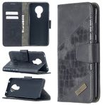 SATURCASE Nokia 5.3 için Kılıf, Timsah Desenli PU Deri Kapaklı Çift Mıknatıslı Cüzdan Standı Kart Yuvaları Nokia 5.3 için Koruyucu Kapak (Siyah)