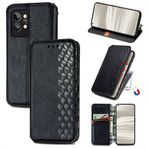 SATURCASE Realme GT2 Pro için Kılıf, Cubes PU Deri Kapaklı Dahili Mıknatıs Adsorpsiyon Cüzdan Standı Kart Yuvaları Realme GT2 Pro (LT-Siyah) için Koruyucu Kılıf