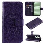 SATURCASE Realme GT2 Pro için Kılıf, Realme GT2 Pro için Güneş Çiçeği Kabartmalı PU Deri Kapaklı Mıknatıs Cüzdan Stant Kart Yuvaları Koruyucu Kılıf (Mor)