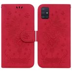 SATURCASE Samsung Galaxy A71 5G için Kılıf, Gül Çiçekli PU Deri Kapaklı Çift Mıknatıslı Cüzdan Standı Kart Yuvaları El Kayışı Koruyucu Kılıf Samsung Galaxy A71 5G için (Kırmızı)