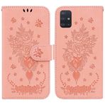 SATURCASE Samsung Galaxy A71 5G için Kılıf, Gül Çiçekli PU Deri Kapaklı Çift Mıknatıslı Cüzdan Standı Kart Yuvaları El Kayışı Koruyucu Kılıf Samsung Galaxy A71 5G için (Pembe)