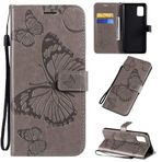SATURCASE Samsung Galaxy A71 5G için Kılıf, Kelebek Kabartmalı PU Deri Kapaklı Mıknatıs Cüzdan Stant Kart Yuvaları El Kayışı Koruyucu Kılıf Samsung Galaxy A71 5G için (BU-Gri)