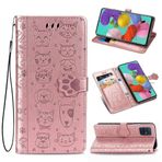 SATURCASE Samsung Galaxy A71 5G için Kılıf, Sevimli Kedi ve Köpek PU Deri Kapaklı Mıknatıslı Cüzdan Stant Kart Yuvaları Samsung Galaxy A71 5G için El Kayışlı Koruyucu Kılıf (Gül Altın)