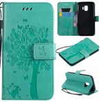 SATURCASE Samsung Galaxy J2 Core Kılıf, Kedi Ağacı, PU Deri, Manyetik Cüzdan [Kart Yuvaları] [El Kayışı] Destek Koruyucu Kılıf Kılıf Samsung Galaxy J2 Core için (Yeşil)
