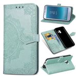 SATURCASE Samsung Galaxy J2 Pro (2018) için Kılıf, Mandala Kabartma PU Deri Kapaklı Mıknatıs Cüzdan Stand Kart Yuvaları Samsung Galaxy J2 Pro (2018) için El Kayışlı Koruyucu Kılıf (Yeşil)