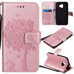 SATURCASE Samsung Galaxy J2 Pro (2018) Kılıf, Kedi Ağacı, PU Deri, Manyetik Cüzdan [Kart Yuvaları] Kayış Desteği Kılıf Kılıf Samsung Galaxy J2 Pro (2018) için (Pembe Altın)
