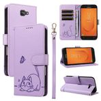 SATURCASE Samsung Galaxy J7 Prime için Kılıf, Sevimli Kedi PU Deri Kapaklı Çift Mıknatıslı Cüzdan Stant Kart Yuvaları Samsung Galaxy J7 Prime için El Kayışı Koruyucu Kılıf (ZC-Mor)