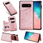 SATURCASE Samsung Galaxy S10 için Kılıf, Kedi Arısı Kabartma PU Deri Kapaklı TPU Manyetik Tokalı Cüzdan Stant Kart Yuvaları Samsung Galaxy S10 için Koruyucu Kılıf (Gül Altın)