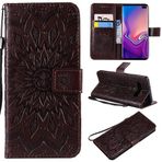 SATURCASE Samsung Galaxy S10 Plus için Kılıf, Samsung Galaxy S10 Plus için Güneş Çiçeği Kabartmalı PU Deri Kapaklı Mıknatıslı Cüzdan Stant Kart Yuvaları Koruyucu Kılıf (Kahverengi)