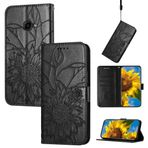 SATURCASE Samsung Galaxy Xcover 4 4S için Kılıf, Ayçiçeği Kabartma PU Deri Kapaklı Mıknatıs Cüzdan Stant Kart Yuvaları El Kayışı Koruyucu Kılıf Samsung Galaxy Xcover 4 4S (HE-Siyah)