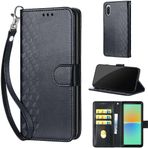 SATURCASE Sony Xperia 10 V 2023 için Kılıf, Z-Cube PU Deri Kapaklı Mıknatıslı Cüzdan Stant Kart Yuvaları El Kayışı Sony Xperia 10 V 2023 için Koruyucu Kılıf (ZL-Siyah)