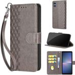 SATURCASE Sony Xperia 5 V 2023 için Kılıf, Z-Cube PU Deri Kapaklı Mıknatıs Cüzdan Stant Kart Yuvaları El Kayışı Sony Xperia 5 V 2023 için Koruyucu Kılıf (ZL-Gri)