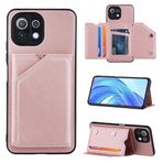 SATURCASE Xiaomi Mi 11 Lite 5G için kılıf, PU deri yumuşak silikon, TPU, düşmeye karşı katlanabilir, destek çubuğu kart bölmeleri, metal düğmeler, koruyucu arka kapak, Xiaomi Mi 11 Lite 5G için (pembe