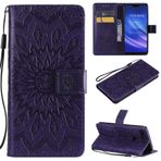 SATURCASE Xiaomi Mi 8 Lite Kılıf, Güneş Çiçeği PU Deri, Manyetik Cüzdan [Kart Yuvaları] [El Kayışı] Destek Koruyucu Kılıf Kılıf Kılıf Xiaomi Mi 8 Lite için (mor)