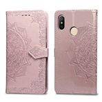 SATURCASE Xiaomi Mi A2 Lite Kılıf, Mandala PU Deri Kılıf, Deri Kılıf, Mıknatıslı Kilitli Çanta, Dik Durma Fonksiyonu Çanta, Koruyucu Kılıf, Xiaomi Mi A2 Lite/Redmi 6 Pro için (Pembe Altın)