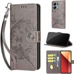 SATURCASE Xiaomi Poco M6 Pro 4G için Kılıf, Çiçekli PU Deri Kapaklı Mıknatıslı Cüzdan Stant Kart Yuvaları El Kayışı Koruyucu Kılıf Xiaomi Poco M6 Pro 4G (FB-Gri) için