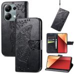 SATURCASE Xiaomi Poco M6 Pro 4G için Kılıf, Kelebek Çiçek PU Deri Kapaklı Mıknatıs Cüzdan Stant Kart Yuvaları El Kayışı Koruyucu Kılıf Xiaomi Poco M6 Pro 4G (HF-Siyah)