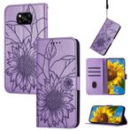 SATURCASE Xiaomi Poco X3 NFC için kılıf, ayçiçeği kabartma PU deri kapaklı mıknatıs cüzdan stand kart yuvaları el kayışı koruyucu kılıf, Xiaomi Poco X3 NFC (HE-Lavanta) için