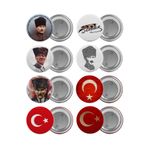 Satürn Atatürk ve Türk Bayrağı Çanta Rozeti Seti 8 Adet En Büyük Boy 5.8cm Iğneli Broş