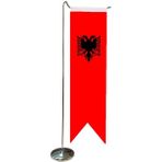Satürn Design Masa Üstü Kırlangıç Arnavutluk Bayrağı + Krom L Direk Masa Bayrak Seti