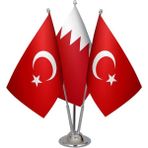 Satürn Design Masaüstü Bahreyn Bayrağı Türk Bayrağı Üçlü Krom Direk Masa Bayrak Seti