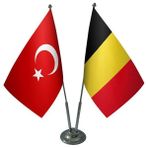 Satürn Design Masaüstü Belçika Bayrağı Türk Bayrağı İkili Krom Direk Masa Bayrak Seti