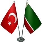 Satürn Design Masaüstü Çeçenistan Bayrağı Türk Bayrağı İkili Krom Direk Masa Bayrak Seti