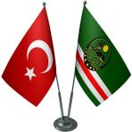 Satürn Design Masaüstü Çeçenistan Içkerya Bayrağı Türk Bayrağı İkili Krom Direk Masa Bayrak Seti