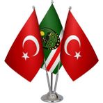 Satürn Design Masaüstü Çeçenistan Içkerya Bayrağı Türk Bayrağı Üçlü Krom Direk Masa Bayrak Seti