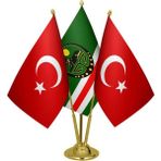 Satürn Design Masaüstü Çeçenistan Içkerya Bayrağı Türk Bayrağı Üçlü Pirinç Direk Masa Bayrak Seti