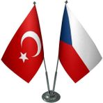 Satürn Design Masaüstü Çek Cumhuriyeti Bayrağı Türk Bayrağı İkili Krom Direk Masa Bayrak Seti