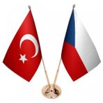 Satürn Design Masaüstü Çek Cumhuriyeti Bayrağı Türk Bayrağı İkili Pirinç Direk Masa Bayrak Seti