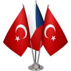 Satürn Design Masaüstü Çek Cumhuriyeti Bayrağı Türk Bayrağı Üçlü Krom Direk Masa Bayrak Seti