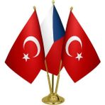 Satürn Design Masaüstü Çek Cumhuriyeti Bayrağı Türk Bayrağı Üçlü Pirinç Direk Masa Bayrak Seti