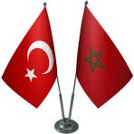 Satürn Design Masaüstü Fas Bayrağı Türk Bayrağı İkili Krom Direk Masa Bayrak Seti