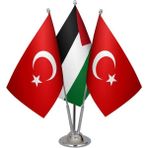 Satürn Design Masaüstü Filistin Bayrağı Türk Bayrağı Üçlü Krom Direk Masa Bayrak Seti