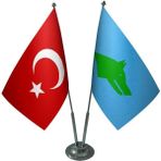 Satürn Design Masaüstü Göktürk Bayrağı Türk Bayrağı İkili Krom Direk Masa Bayrak Seti