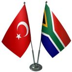 Satürn Design Masaüstü Güney Afrika Bayrağı Türk Bayrağı İkili Krom Direk Masa Bayrak Seti