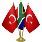 Satürn Design Masaüstü Güney Afrika Bayrağı Türk Bayrağı Üçlü Pirinç Direk Masa Bayrak Seti