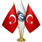 Satürn Design Masaüstü Hava Kuvvetleri Bayrağı Türk Bayrağı Üçlü Pirinç Direk Masa Bayrak Seti